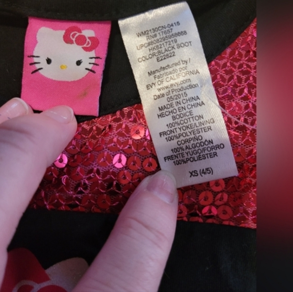 Hello Kitty Saurio Sequined Sparkle Glitter Black And Hot Pink Tee Size XS Girls - Picture 9 of 10